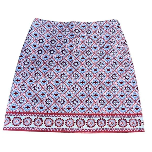 Talbots Knee Length Pattern Fully Lined Skirt Red White Blue Womens Size 4 - Picture 1 of 7